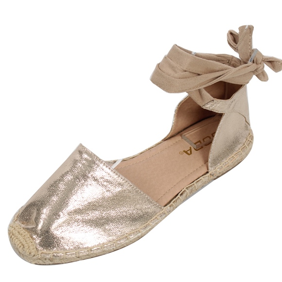 Size 7 Gold Shimmer Crochet Espadrille Ankle Wrap - Picture 2 of 4